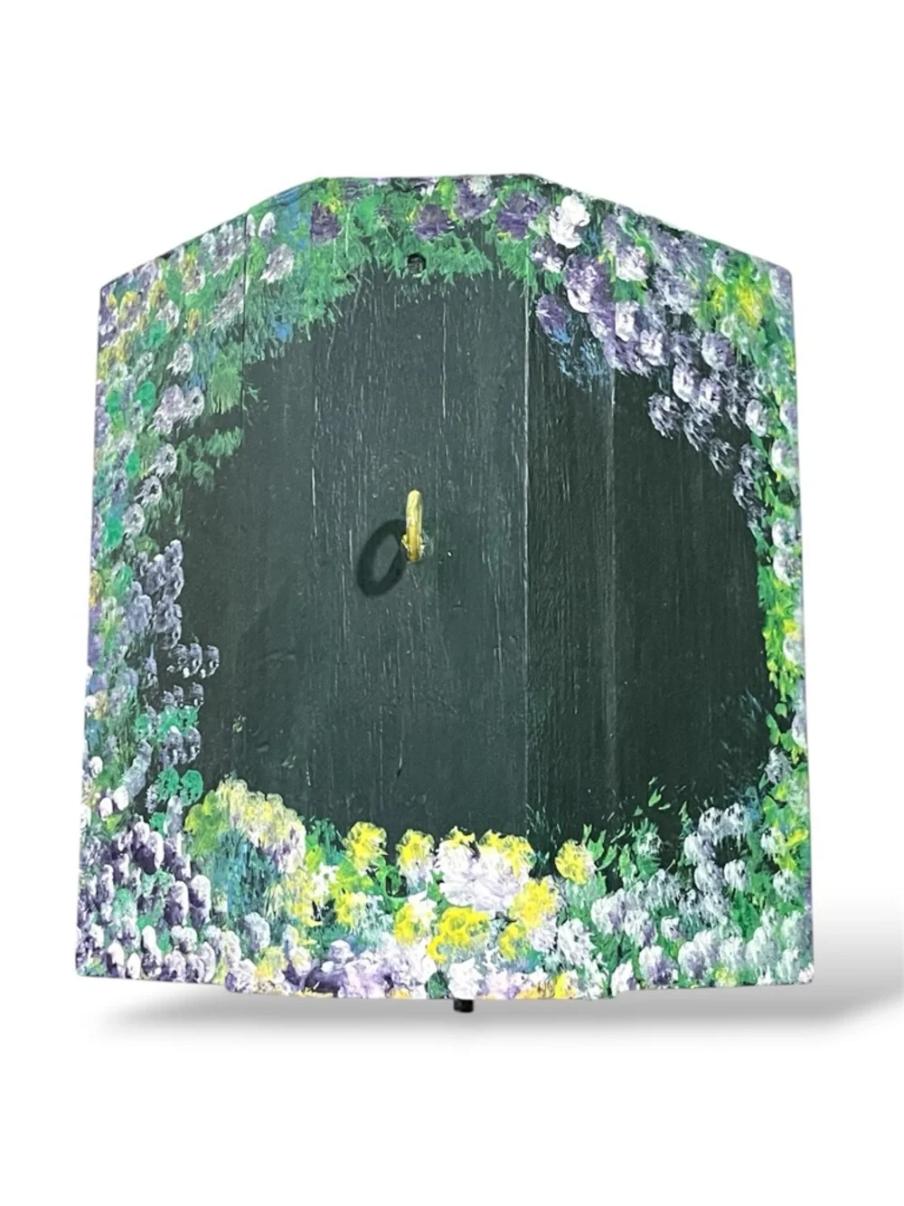 Unique Hand-Painted Floral Wooden Birdhouse - Multi-Color Green & Purple NWT